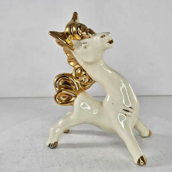 Vintage 1950s Gold & White Donkey Figurine Whimsical Silly - Picture 2 of 8